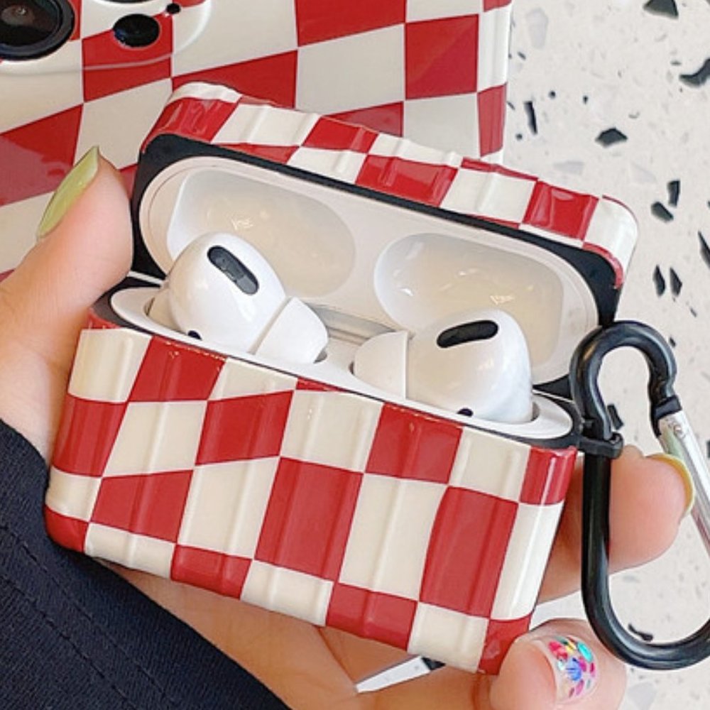 NEW Red CheckerBoard Luggage Style Apple AirPod Case